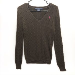 Ralph Lauren Sport Brown Cable Knit V-Neck S